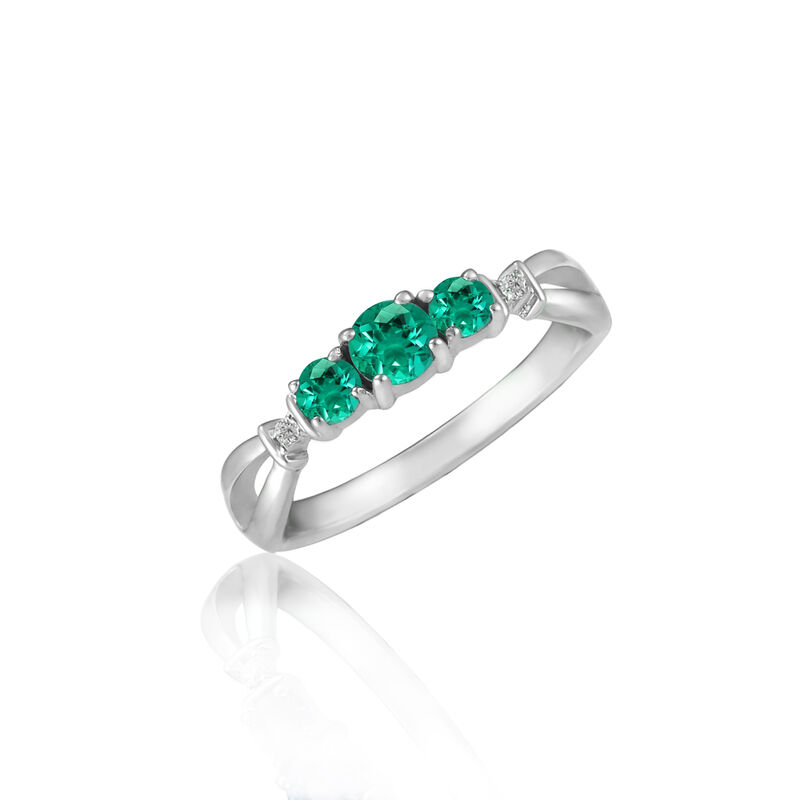 Created Emerald & Diamond Three-Stone Ring in 10k White Gold image number null