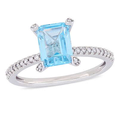 Emerald-Cut Blue Topaz Solitaire Engagement Ring in 10k White Gold
