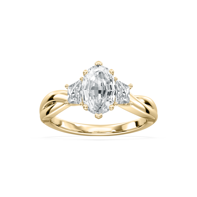 Duchess Oval Lab Grown Diamond 2 1/2ctw. Three Stone Twist Engagement Ring in 14k Yellow Gold image number null