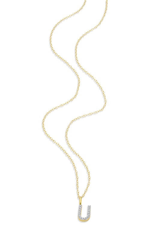 Lab Grown Diamond Letter U Initial Pendant Necklace in 14k Yellow Gold Plated Sterling Silver image number null