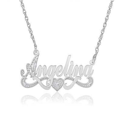 Diamond Accent with Heart Personalized Necklace in Sterling Silver
