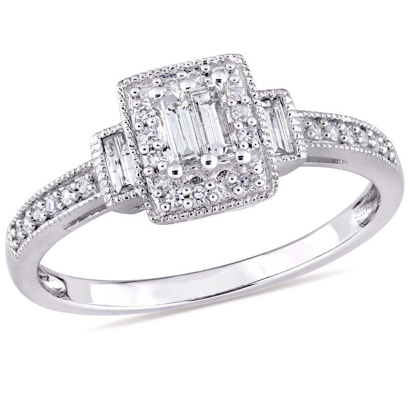 Baguette and Round 1/3ctw Diamond Engagement Ring in 10k White Gold image number null