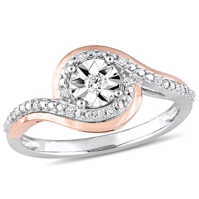 Round Cut Diamond Promise Ring 1/10ctw. in 10k White and Rose Gold 