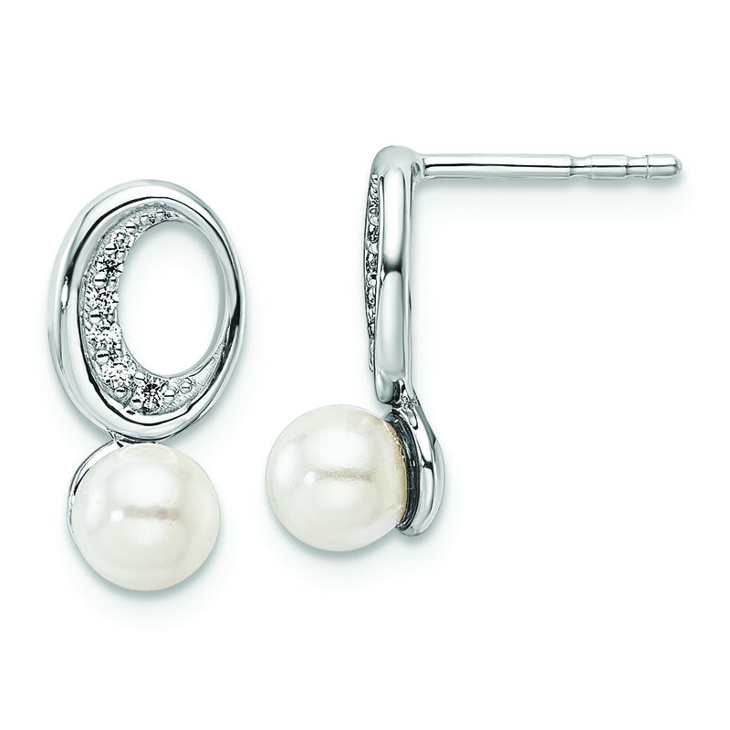 Freshwater Pearl & Diamond Open Oval Drop Earrings in 10k White Gold image number null