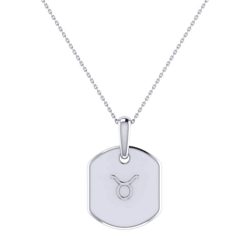 Diamond and Emerald Taurus Constellation Zodiac Tag Necklace in Sterling Silver image number null
