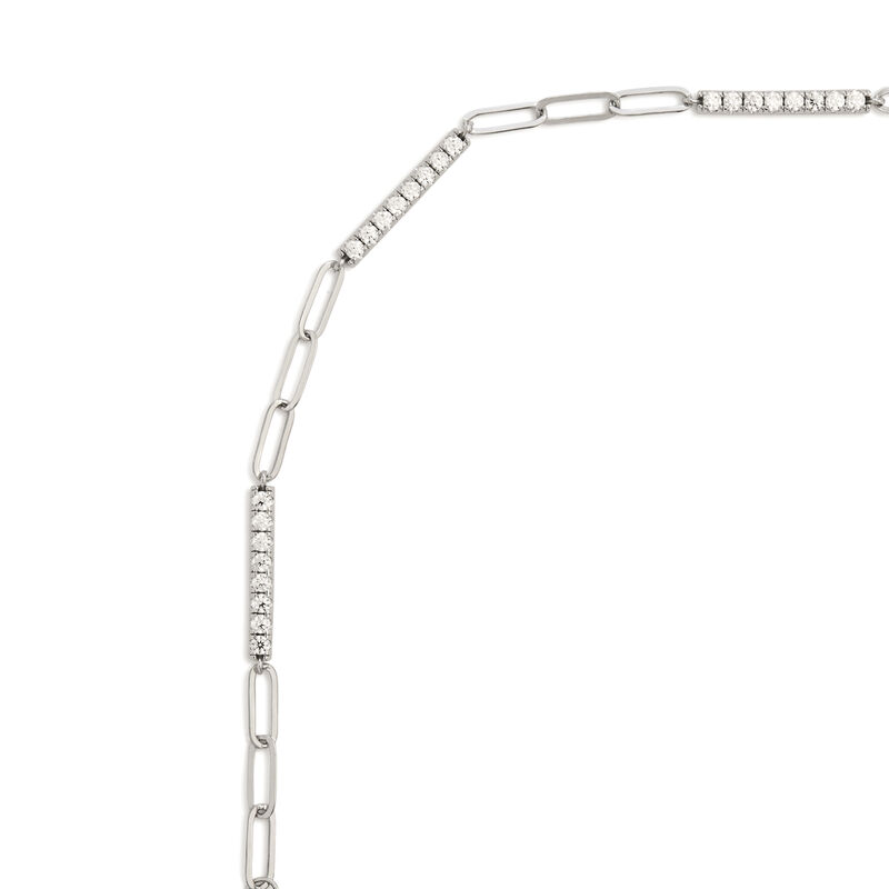 7.5" Paper Clip and Cubic Zirconia Station Bar Bracelet in Sterling Silver Rhodium Plate image number null