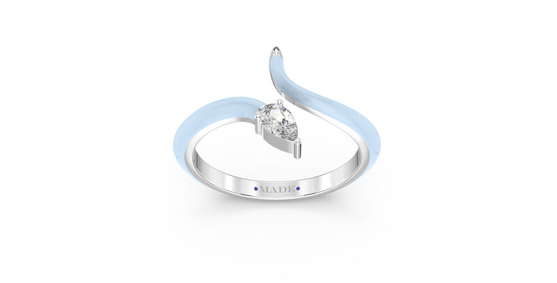 Pear-Shaped Lab Grown Diamond Light Blue Ceramic Open Style Ring in Sterling Silver image number null