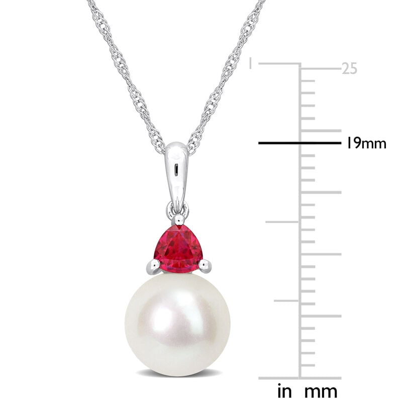 Created Ruby & Freshwater Cultured Pearl Necklace in 10k White Gold image number null