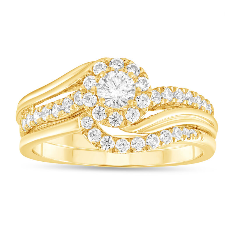 Natural Diamond 5/8ctw. Halo Bypass Bridal Set in 14k Yellow Gold image number null