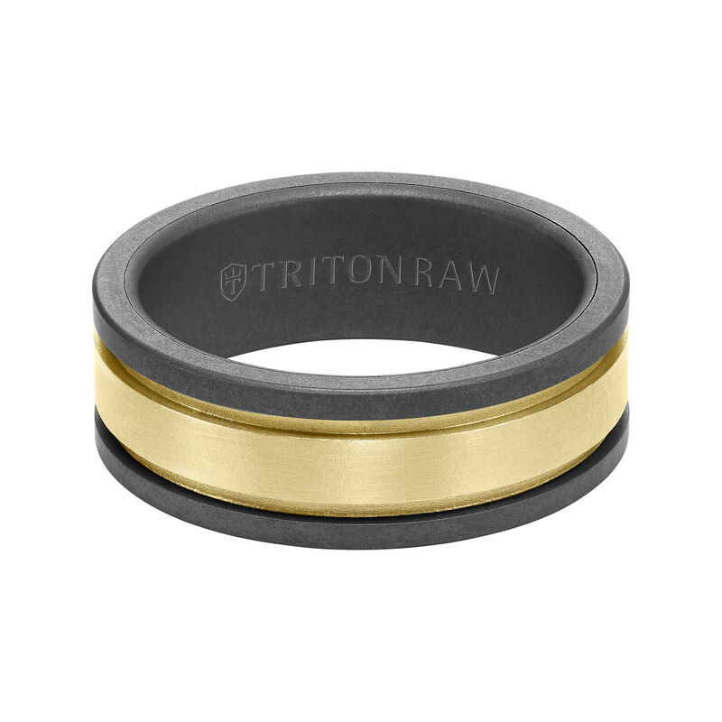 TritonRAW Men's 8mm Black Tungsten and 14K Yellow Gold Wedding Band image number null