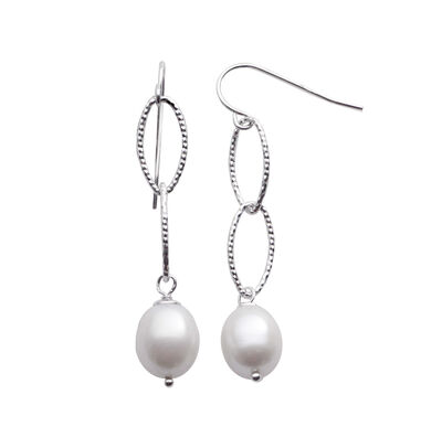Freshwater Pearl Oval Dangle Earrings in Sterling Silver