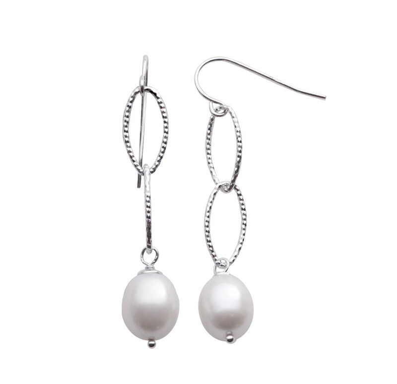 Freshwater Pearl Oval Dangle Earrings in Sterling Silver image number null
