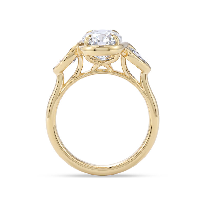 Oval Lab Grown Diamond 3ctw. Bezel Twist Three Stone Engagement Ring in 14k Yellow Gold image number null