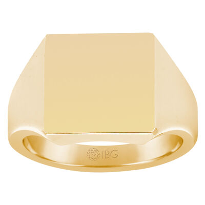 Square All polished Top Signet Ring 14x14mm in 10k Yellow Gold 