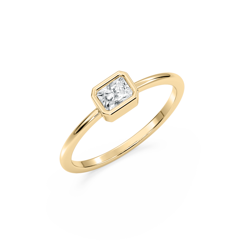 Radiant Lab Grown Diamond Bezel Petite Solitaire Engagement Ring in 10k Yellow Gold image number null