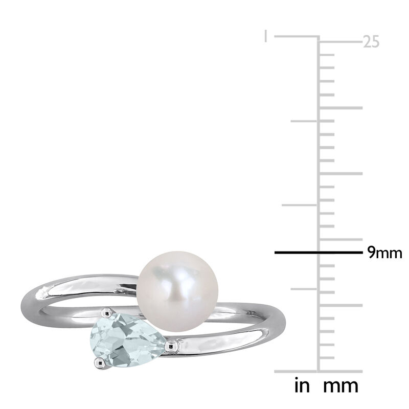 Aquamarine & Freshwater Cultured Pearl Ring in Sterling Silver image number null