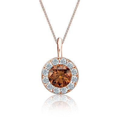 Champagne & White Diamond 3/4ct. Pendant in 14k Rose Gold