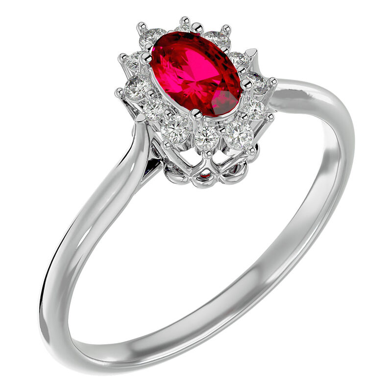 Oval-Cut Ruby & Diamond Halo Ring in Sterling Silver image number null