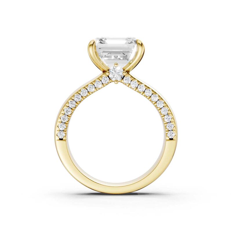 Asscher Lab Grown Diamond 5 1/2ctw. Wide Band Engagement Ring with Round Diamond Accents in 14k Yellow Gold image number null