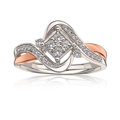 JK Crown® Diamond Bypass Ring in 10k White & Rose Gold