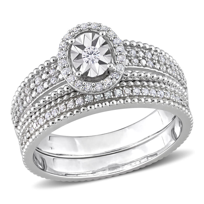 BrilliantCut 1/3ctw. Diamond Oval Halo Bridal Ring Set in Sterling Silver
