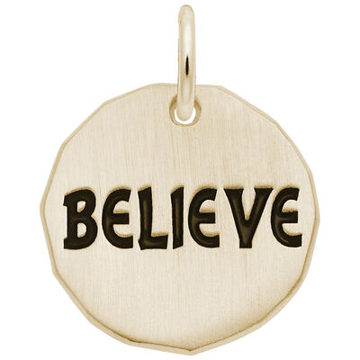 Believe Charm Tag in 14K Yellow Gold