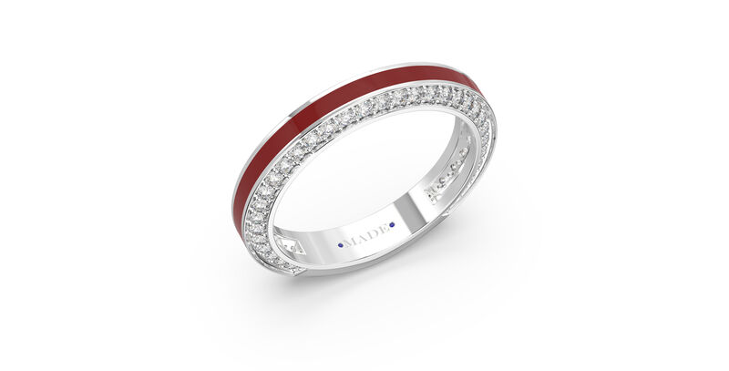 Brilliant-Cut Lab Grown Diamond on Both Sides Red Ceramic Band in Sterling Silver image number null