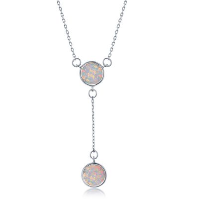 Created White Inlay Opal Lariat in Sterling Silver