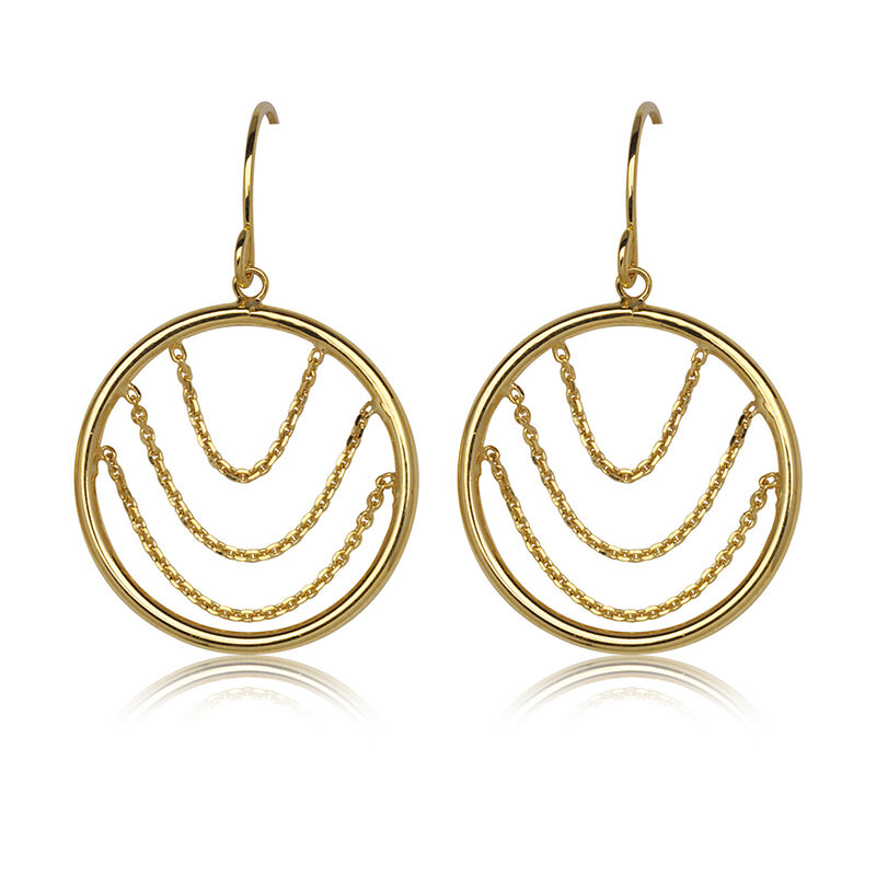 Dangle Circle Waved Chain Fish Hook Earrings in 14K Yellow Gold image number null