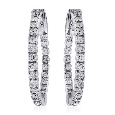 Diamond In and Out Hoop Earrings 1ctw in 14K White Gold