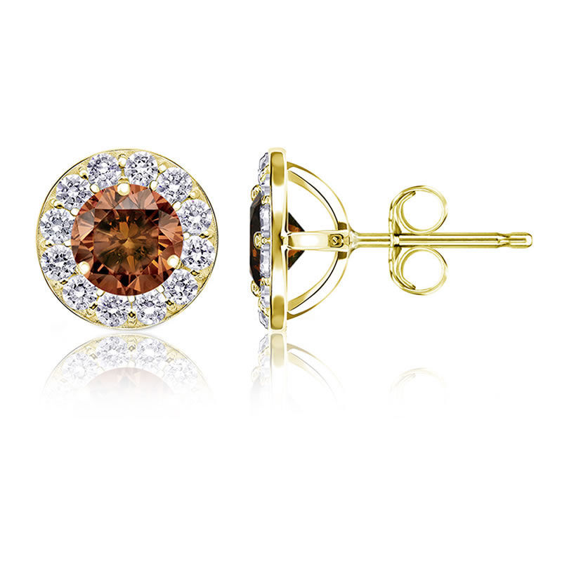 Champagne Diamond 2ct. t.w. Halo Stud Earrings in 14k Yellow Gold image number null