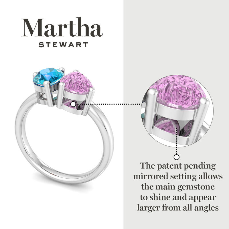 Martha Stewart Blue Topaz and Pink Sapphire Two Stone Ring in Sterling Silver image number null