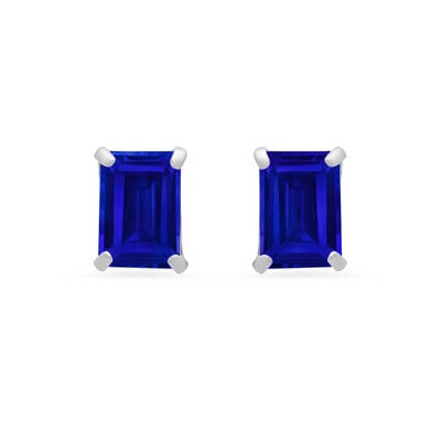 Emerald-Cut Created Blue Sapphire Solitaire Stud Earrings in 14k White Gold