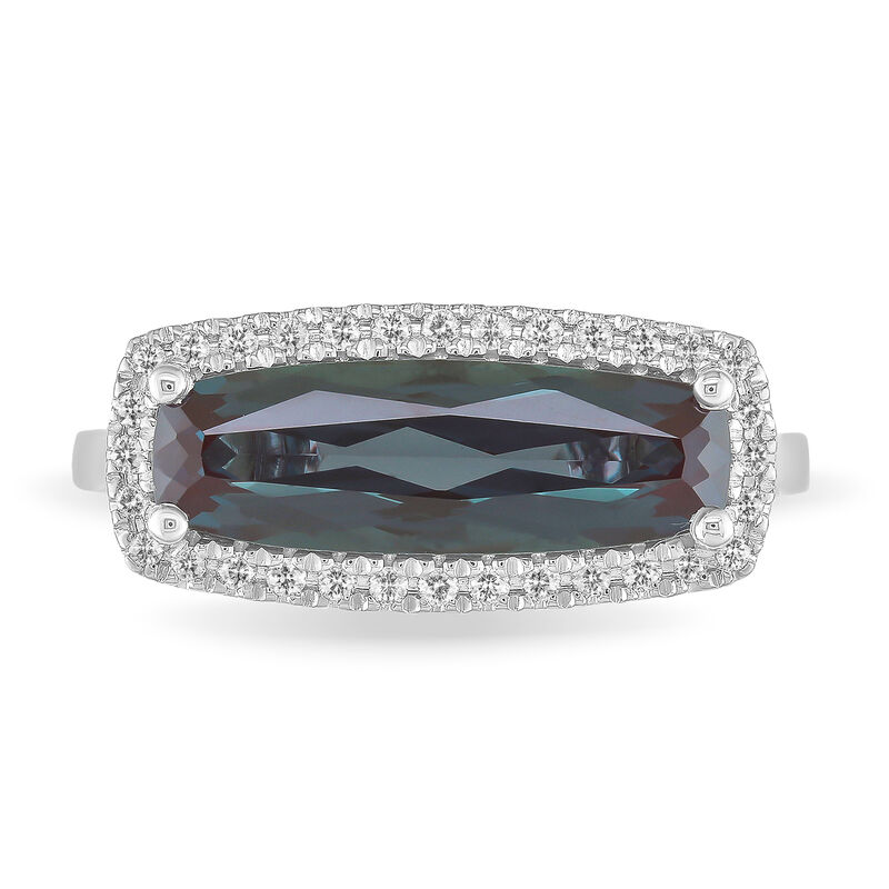 Cushion-Cut Created Alexandrite & Diamond Halo Ring in 10k White Gold image number null
