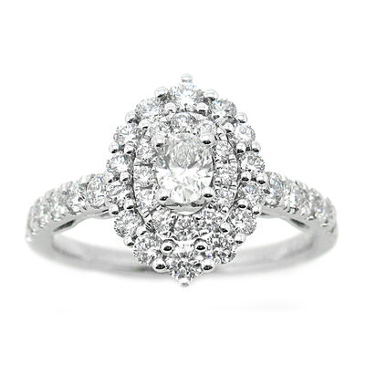 Sloane. Oval 1ctw. Diamond Vintage-Inspired Double Halo Engagement Ring in 14k White Gold