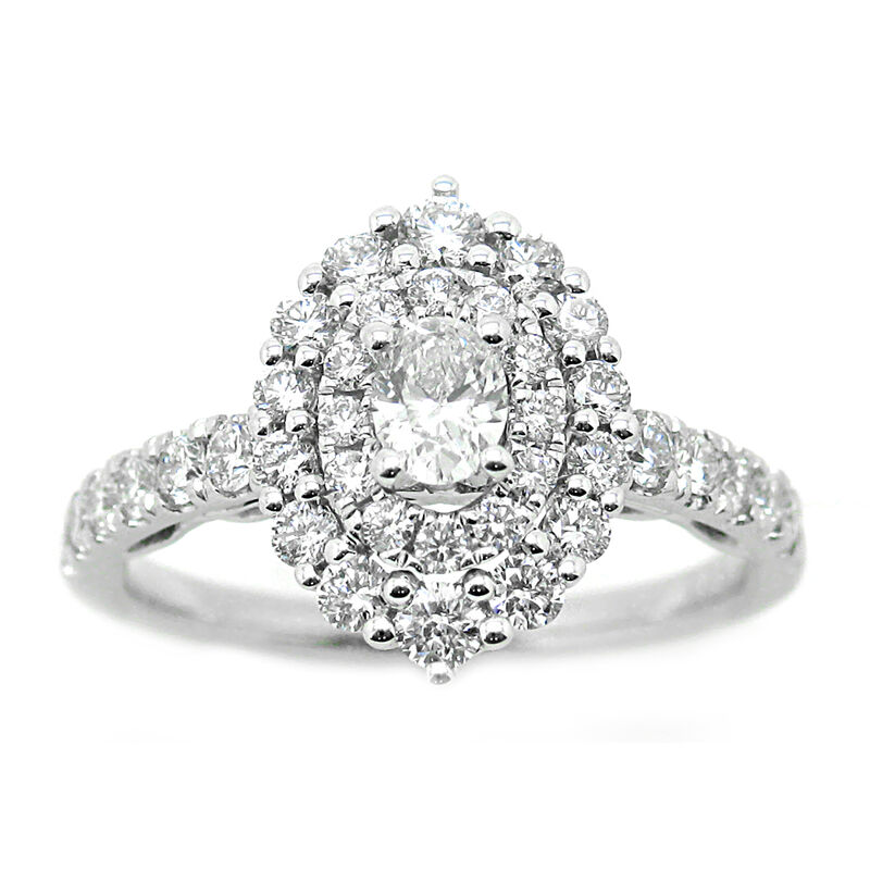 Sloane. Oval 1ctw. Diamond Vintage-Inspired Double Halo Engagement Ring in 14k White Gold image number null