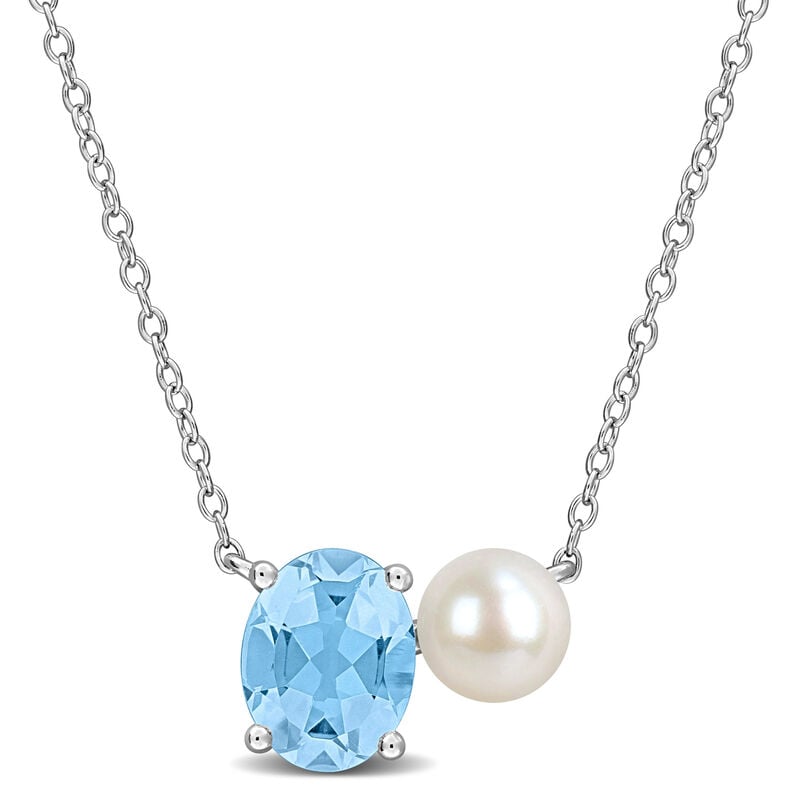 Blue Topaz & Freshwater Cultured Pearl Necklace in Sterling Silver image number null