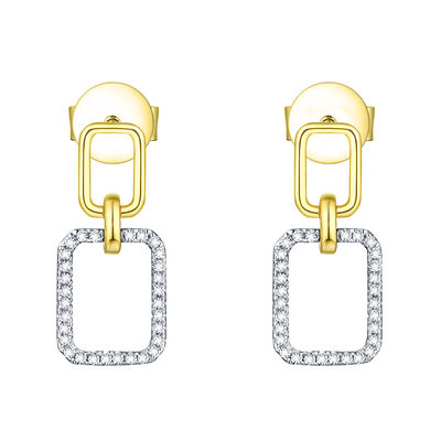 Diamond Double Rectangle Drop Earrings in 14K White & Yellow Gold