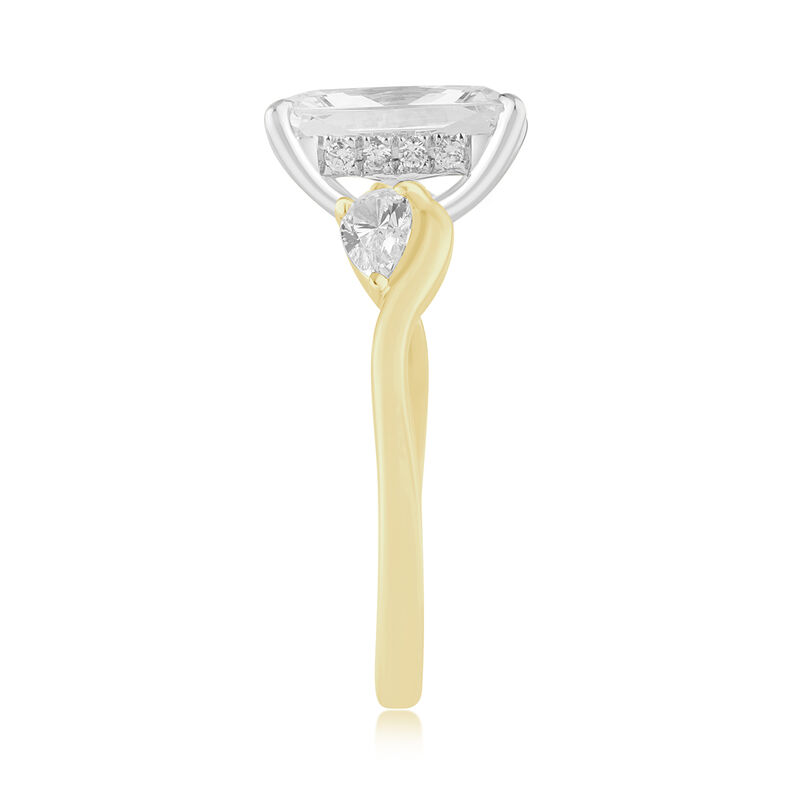 Radiant Lab Grown Diamond 3 1/2ctw. Hidden Halo Three Stone Engagement Ring in 14k Yellow Gold image number null