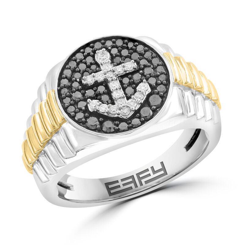 Men's Black Diamond & 14k Two Tone Gold Wedding Ring image number null