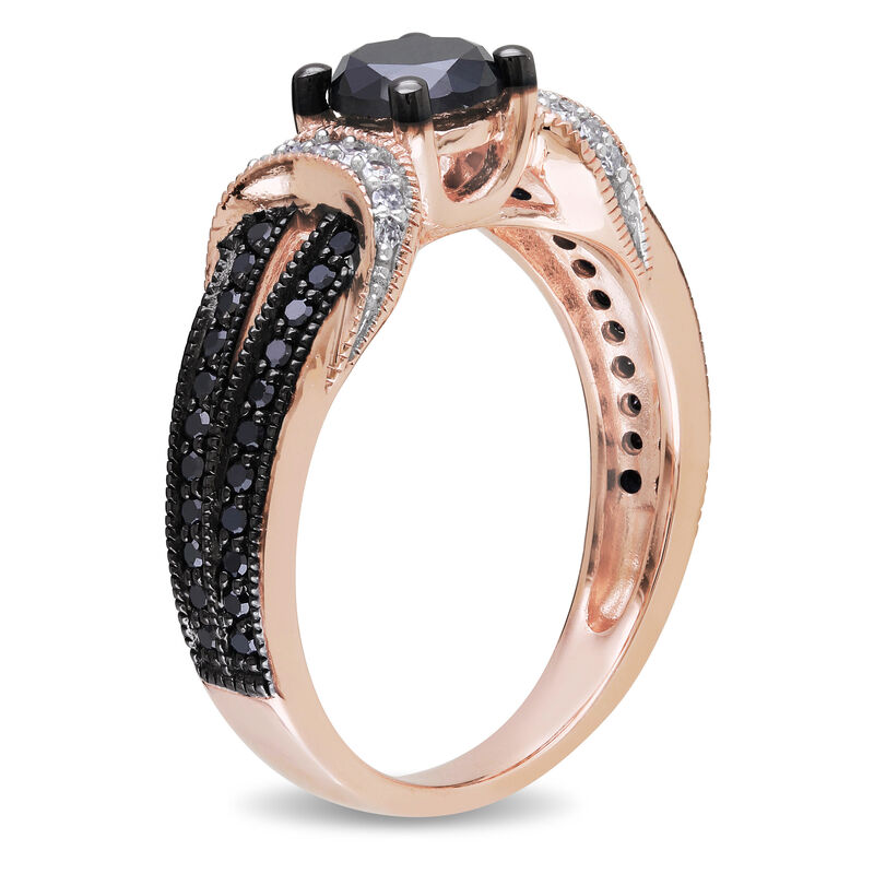 Round Black Diamond 1ctw. Split Shank Engagement Ring in Rose Gold image number null