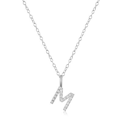 Lab Grown Diamond Letter M Initial Pendant Necklace in Sterling Silver