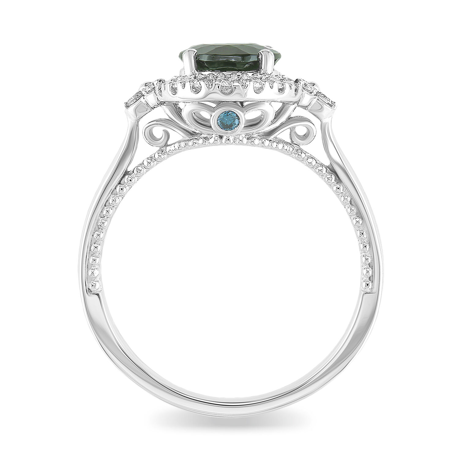 JK Crown Oval Green Chrome Diopside & Diamond Halo Ring in 10k