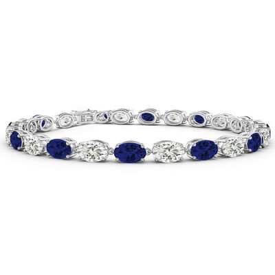 Oval-Cut Created Sapphire & Lab Grown Diamond Bracelet in 14k White Gold