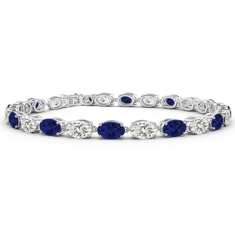 Oval-Cut Created Sapphire & Lab Grown Diamond Bracelet in 14k White Gold image number null