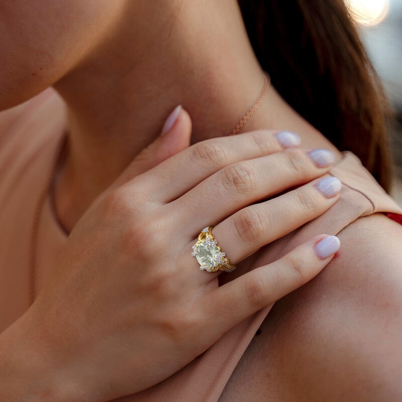 Green Quartz & White Topaz Ring in Gold Plated image number null