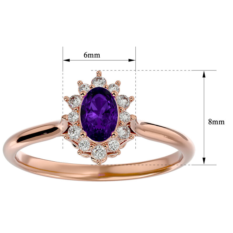 Oval-Cut Amethyst & Diamond Halo Ring in 14k Rose Gold image number null