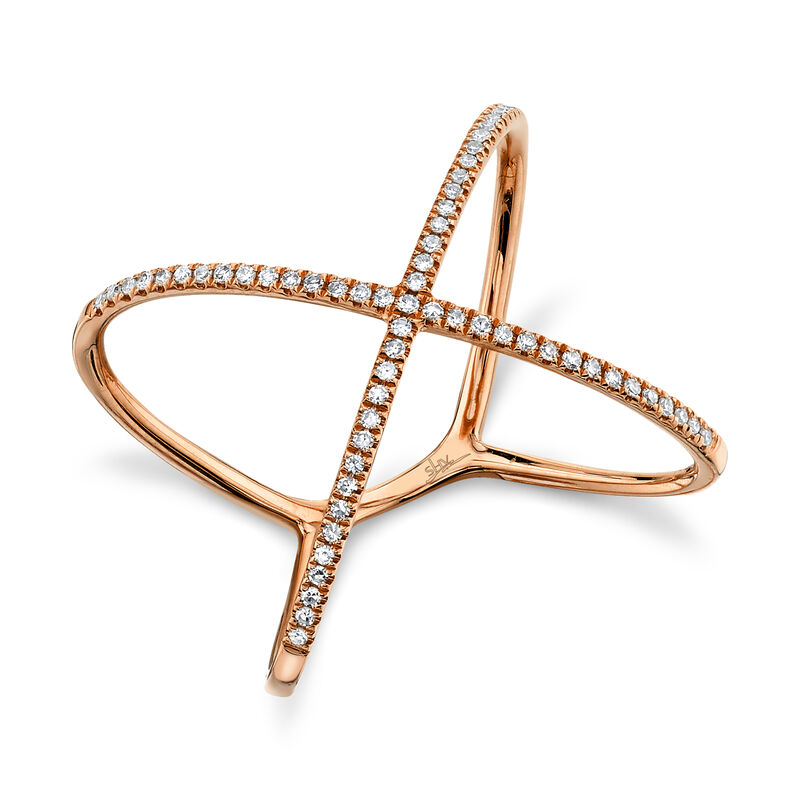 Shy Creation 0.18 ctw Diamond X Ring in 14k Rose Gold SC22003514 image number null