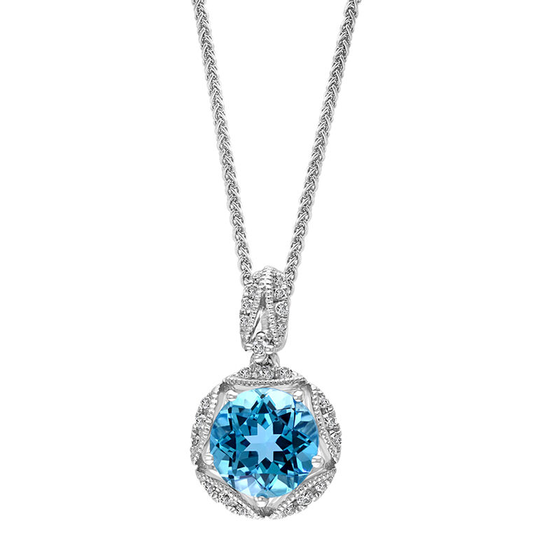Maddie. Blue Topaz & Diamond Antique Pendant in 14k White Gold image number null