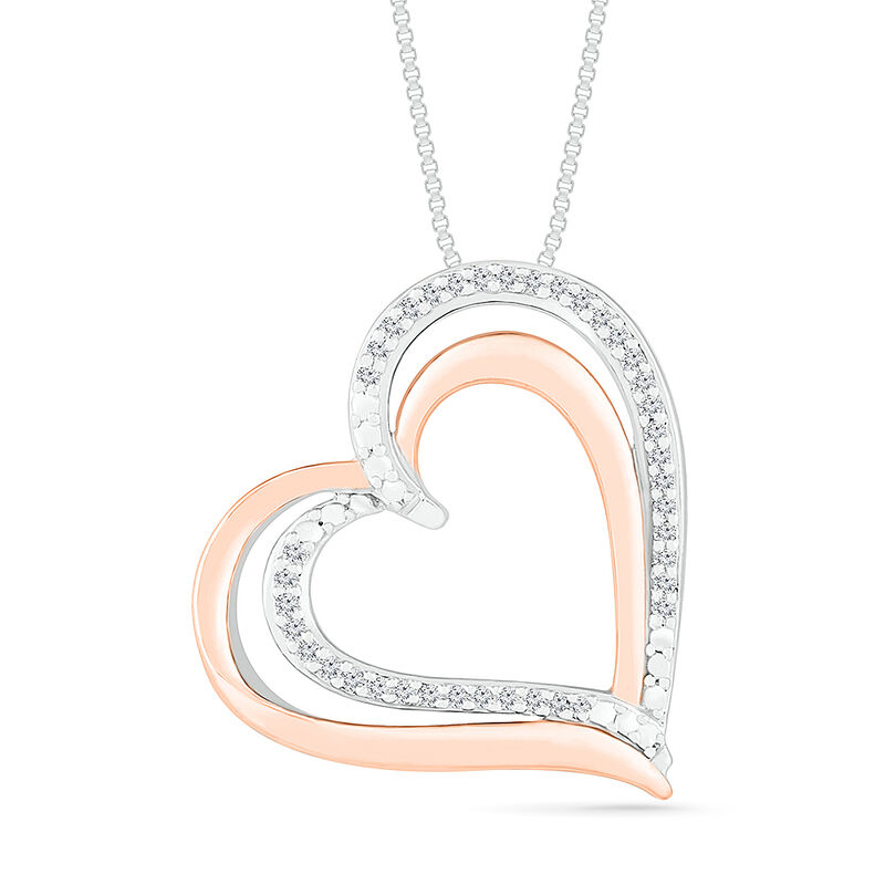 Diamond Heart Pendant in Rose Gold Plated Sterling Silver image number null